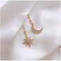 Women Star Moon Fashion Jewellery Gold Silver Plated Bling Stud Earrings with Crystal Allergy Free (Gold)
