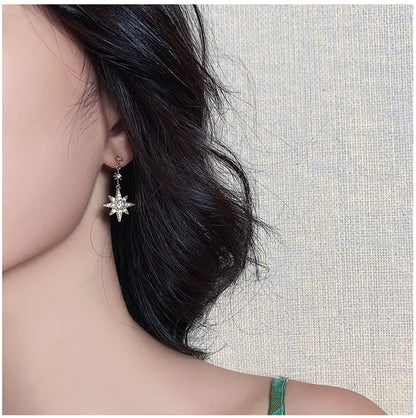 Women Star Moon Fashion Jewellery Gold Silver Plated Bling Stud Earrings with Crystal Allergy Free (Gold)