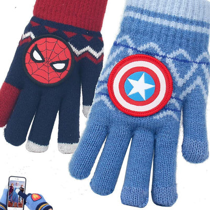 Full Finger Gloves Dinosaur Cat Capybara Winter Knit Warm Mittens Soft Lined Fleece Thermal Outdoor Stretchy Gloves for Kids boys girls(Spiderman)