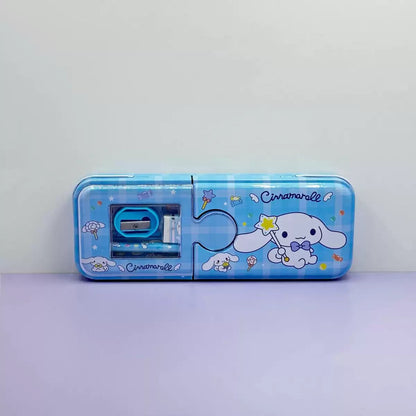 Cartoon Pencil Box with Sharpener & Eraser - Double Layer Metal Purple Pencil Box, Ideal for School & Birthday Gifts, Cartoon Pencil Childeren's Day Birthday Gift