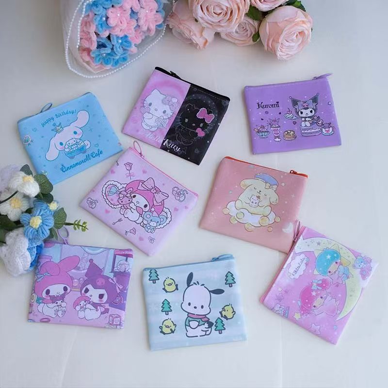 2 Pack Small Coin Purse, Cute Cartoon Wallet Mini Purse Holder for Women Girls Children, Oxford Pouch Small Change Bag for Coin, Credit Card, ID Card, Keys, Lipstick