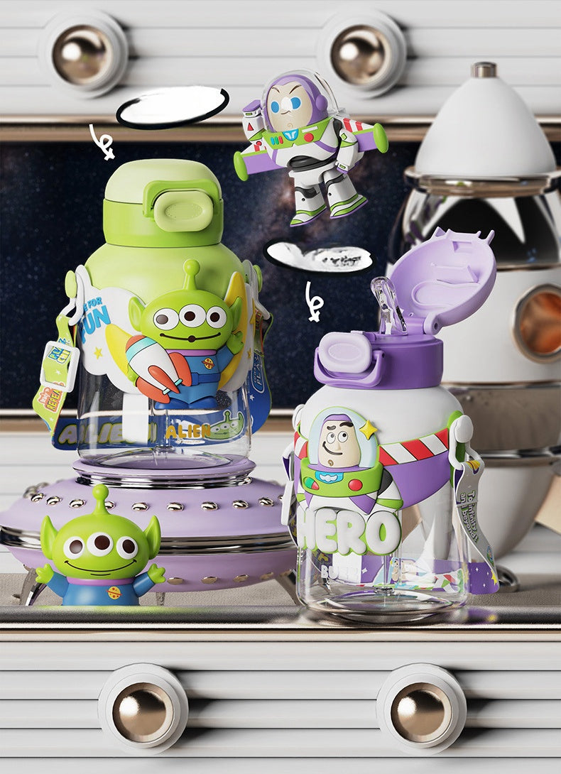 Buzz Frozen Spiderman Water Bottle Reusable Kids 700ml PP with Two Lids Leak Proof with straw Lid BPA Free Drinking bottle(Buzz)