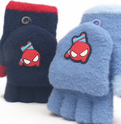 Fingerless Flap Cover Gloves Winter Knit Warm Mittens Soft Lined Fleece Thermal Outdoor Half Finger Gloves with Cover Convertible Flip Top for Kids