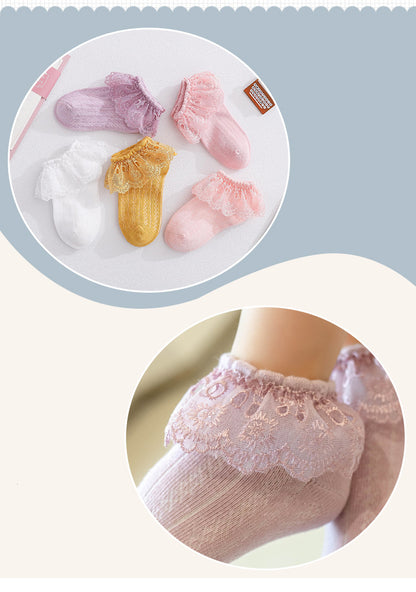 5 Pairs Kids Baby Girls Frilly Lace Tutu Flower Soft Cotton Socks Newborn Toddler Ankle Socks (Set02 1-3)
