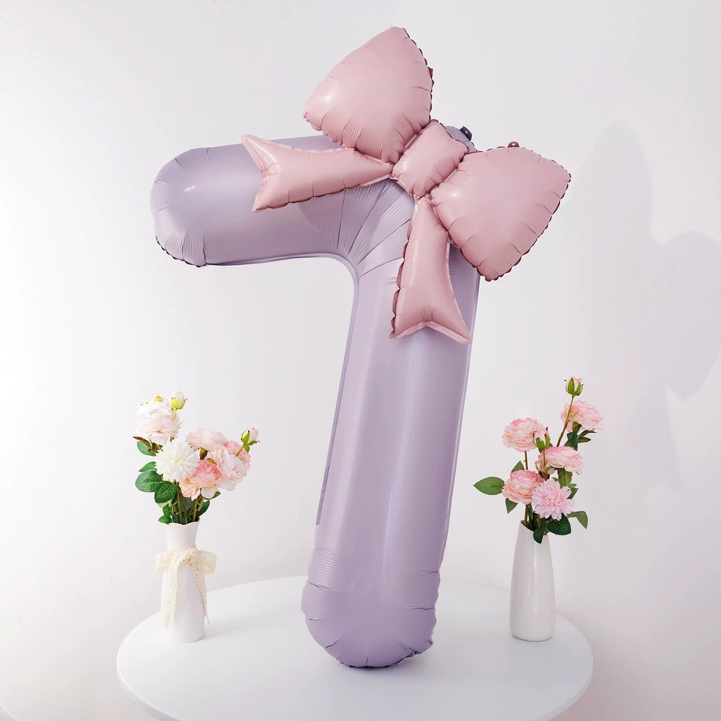 40'' Purple Number with Bow Balloon, Self Inflating Foil Light Pink Set 0-9, Pastel Pink Helium Balloon for Girls Birthday Party Decorations Anniversary Supplies (Purple, Number 9)