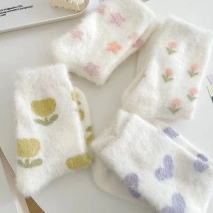 3 Pairs Fluffy Ladies Thermal Socks Womens Warm Thick Heat Wool Knitting Walking Boot Hiking Socks Winter (B)