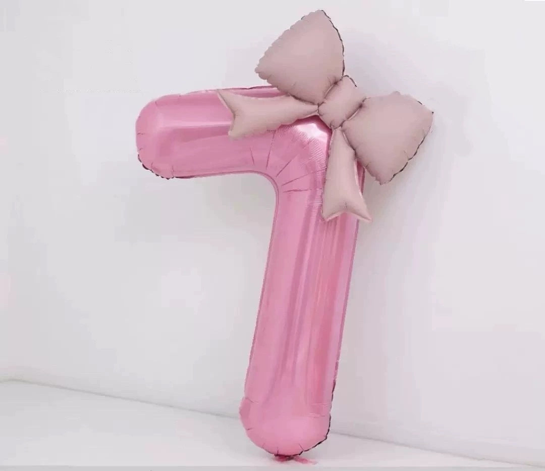 40'' Pink Number with Bow Balloon, Self Inflating Foil Light Pink Number Balloons Set 0-9, Pastel Pink Helium Balloon for Girls Birthday Party Decorations Anniversary Supplies (Pink, Number )