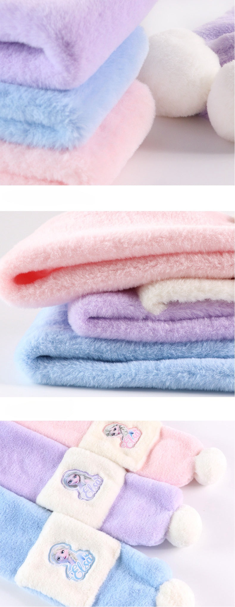 Kids Winter Beanie Scarf for 2-10 Years Old Boys Girls.Outdoor Warm Fleece Lined Thermal Knit Fluffy Pom (Pink Frozen)