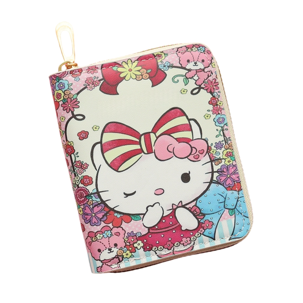 Kids GIrls Women Wallet Cute Trifold Wallet with Coin Purse Card Slots with zip pockets Gifts PU leather (Hello Kitty)