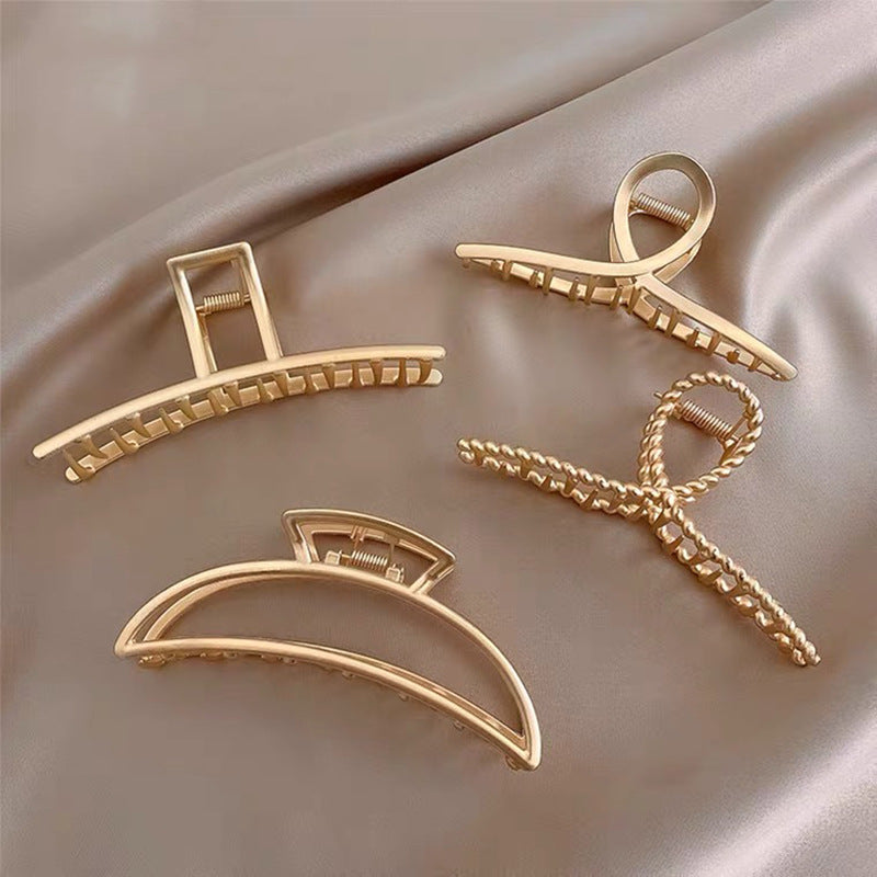 5PCS Large Brushed Metal Claw Clips Hollow Non-slip Hair Catch Barrette Jaw Clamp Hairpins for Fixing Hair Women Girls Thin Thick Hair
