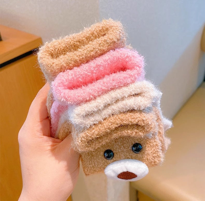 Fingerless Flap Cover Gloves Winter Knit Warm Mittens Soft Lined Fleece Thermal Outdoor Half Finger with Cover Convertible Flip Top for Kids boys girls(3D Cinnamoroll)