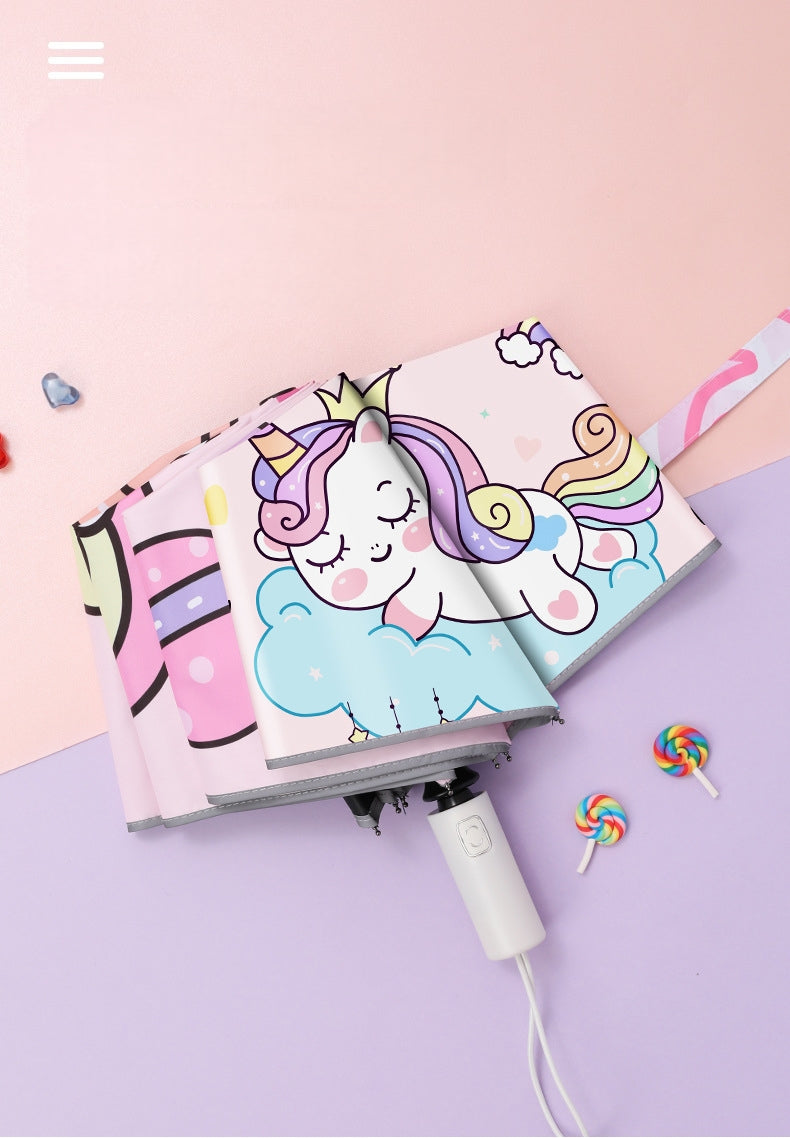 Umbrella for  Teens Kids Folding Telescopic UV Protection Umbrella Lightweight Travel School Work Gifts Girls Boys (Unicorn)