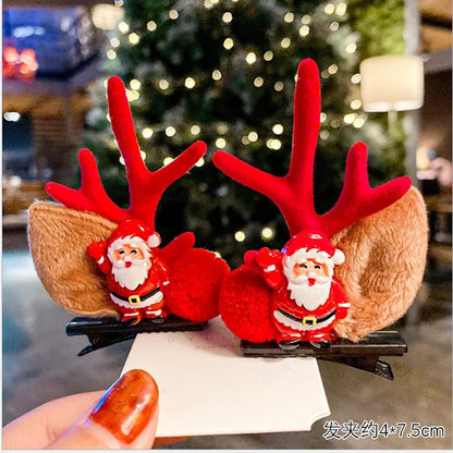 8PCS Christmas Xmas Party Santa Reindeer Snowman Pom Pom Bell Antler Kids Girls Toddlers Women Hair Clips Alligator Barrettes Hairpins Party