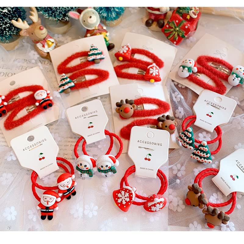 8PCS New Year Xmas Christmas Tree Santa Reindeer Snowman Bobbles Hair Clips Girls kids Gift Set Hair Accessories Snaps Barrettes