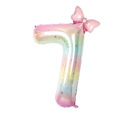 40'' Pink Number with Bow Balloon, Self Inflating Foil Light Pink Set 0-9, Pastel Pink Helium Balloon for Girls Birthday Party Decorations Anniversary Supplies (Rainbow, Number 3)