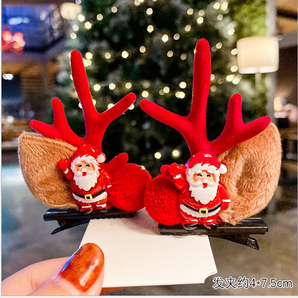 8PCS Christmas Xmas Party Santa Reindeer Snowman Pom Pom Bell Antler Kids Girls Toddlers Women Hair Clips Alligator Barrettes Hairpins Party