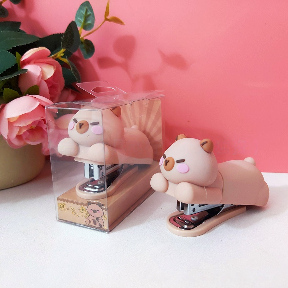 Mini Effortless Kitty Princess Desktop Staplers with 1000 Standard No.10 Staples Set Cute Stapler Gift for Student and Office School Stationary Use (Panda)