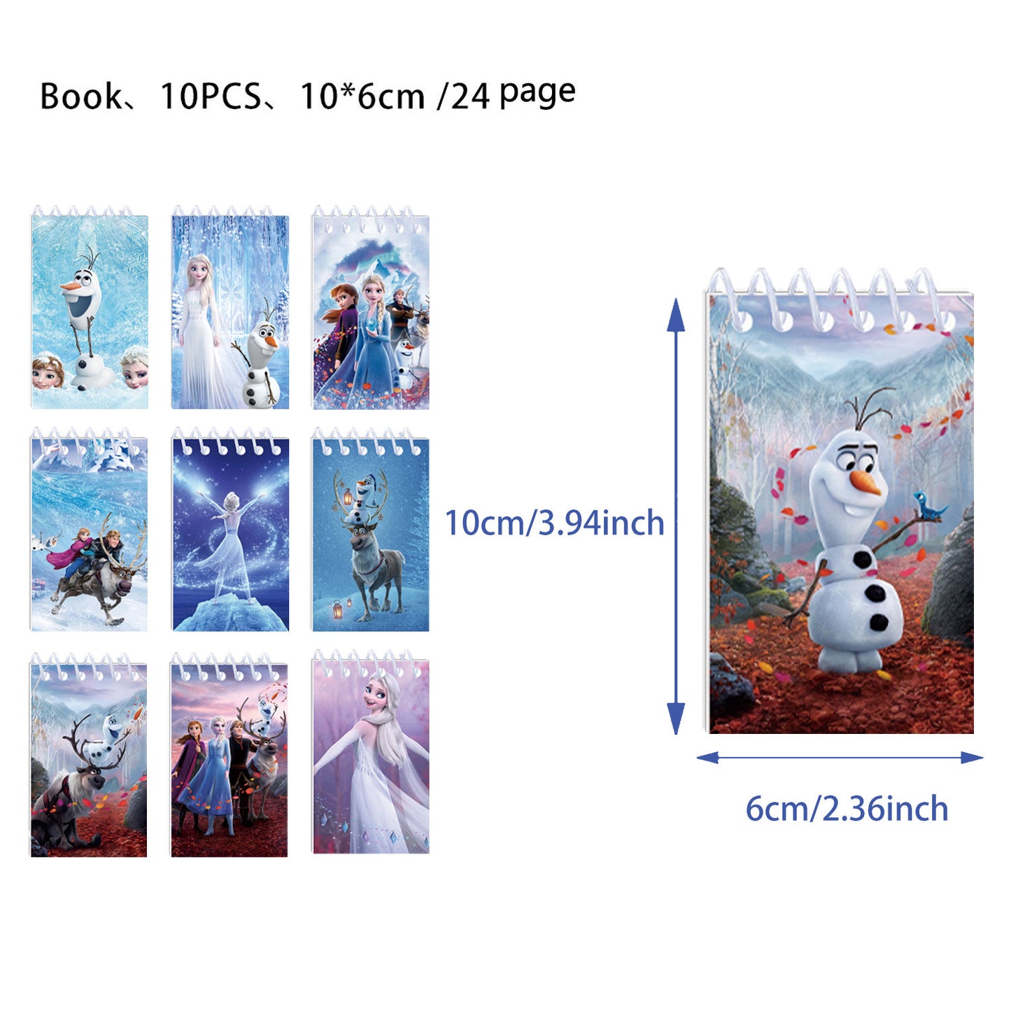 10 Pack Pocket Notebook Small Spiral 10 * 6CM Mini Notepad Princess Kids Colorful Memo Bulk Wired Lined for School Office Supplies Birthday Party Bag Fillers (Frozen)
