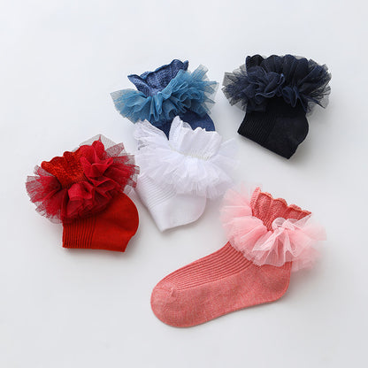 3 Pairs Kids Baby Girls Frilly Lace Tutu Flower Soft Cotton Socks Newborn Toddler Ankle Socks (Set01 1-3)