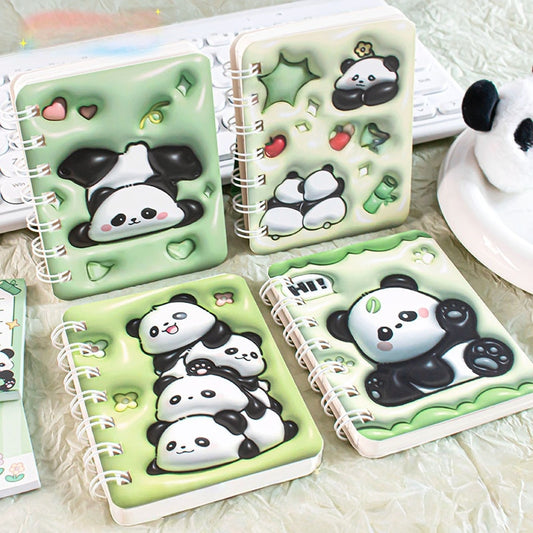 4PCS cute unicorn bus Notebook Wirebound Small Mini Pocket Journal Diary for Girls Boys Kids Gift Spiral bound A7 Lined Notebook Writing Drawing Notepad (Pandas)