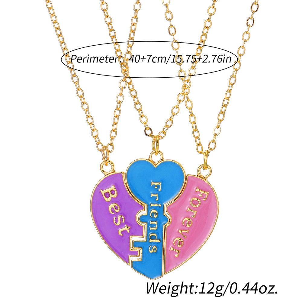 Best Friend Necklace Set, Matching BFF for 2 or 3 Friends, Ideal Friendship Jewelry Gift for Girls, Women, Sisters, Perfect for Birthdays and Special Occasions (Heart 3 Friends)