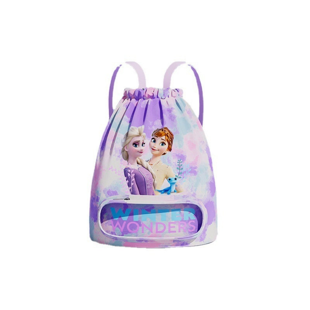 Spider Princess Elsa Drawstring Bag Kids Swimming Bag, Waterproof Swim Bag Girls Boys Swimming Bag Dry-Wetwith Zippered Pocket Shoe Compartment Sports Gym PE Beach Bag