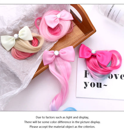 4PCS Kids Girls Toddlers Rainbow Colour Girls Ponytail Hair Extension Kids Party Unicorn Elsa Hair clips Braided Wigs Dress up