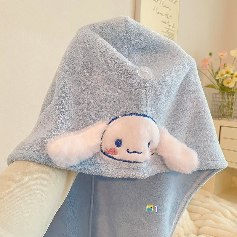 Bath Caps Coral Velvet Quick Dry Head Towel Cap Microfibre Hair Towel For Women and Girls, Absorbent Hair Drying Wrap Towel, Wet Kids Hair Dry Turban Wrap (Kuromi)