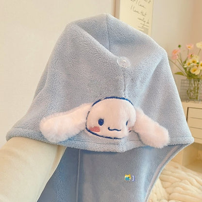 Bath Caps Coral Velvet Quick Dry Head Towel Cap Microfibre Hair Towel For Women and Girls, Absorbent Hair Drying Wrap Towel, Wet Kids Hair Dry Turban Wrap (Kuromi)