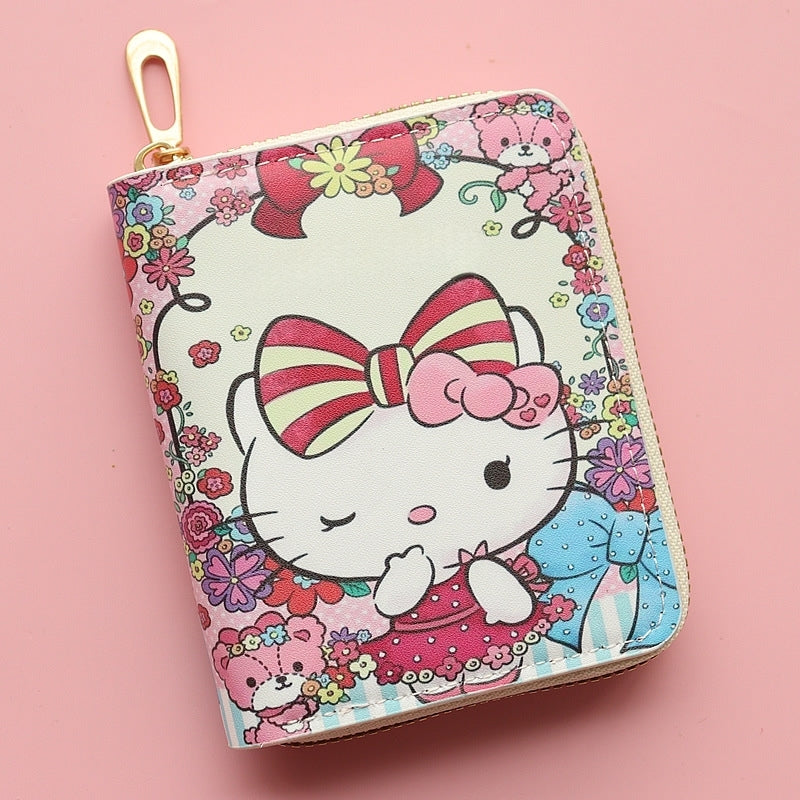 Kids GIrls Women Wallet Cute Trifold Wallet with Coin Purse Card Slots with zip pockets Gifts PU leather (Hello Kitty)