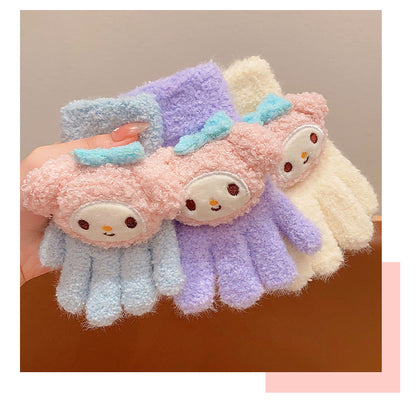 Full Finger Gloves Dinosaur Cat Capybara Winter Knit Warm Mittens Soft Lined Fleece Thermal Outdoor Stretchy Gloves for Kids boys girls(3D hello kitty)