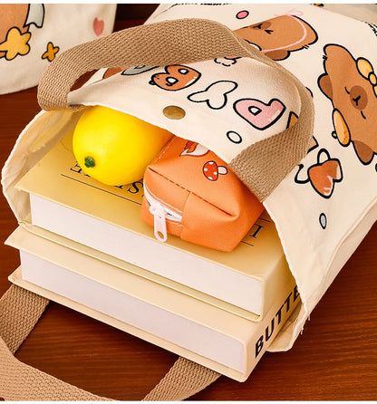 Capybara cute bear dog Tote Bag With Canvas Tote Bag Casual Reusable Shopping Bag With Washable Foldable Shopper Bag For Women Girls（Capybara）