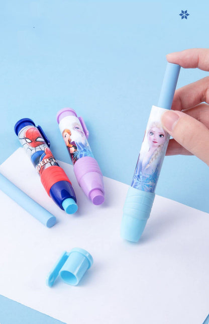 4PCS Pen Shape Eraser Pencil Pencil Creative Stationery Retractable Press Eraser Kids School Rubber Stick Erasers Click Erasers Correction