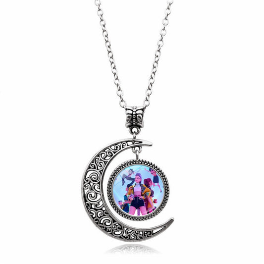 KPop Demon Necklace, Moon Pendant Necklace Cosplay Christmas Party Costume Accessories for Fans, Women, Girls (03)