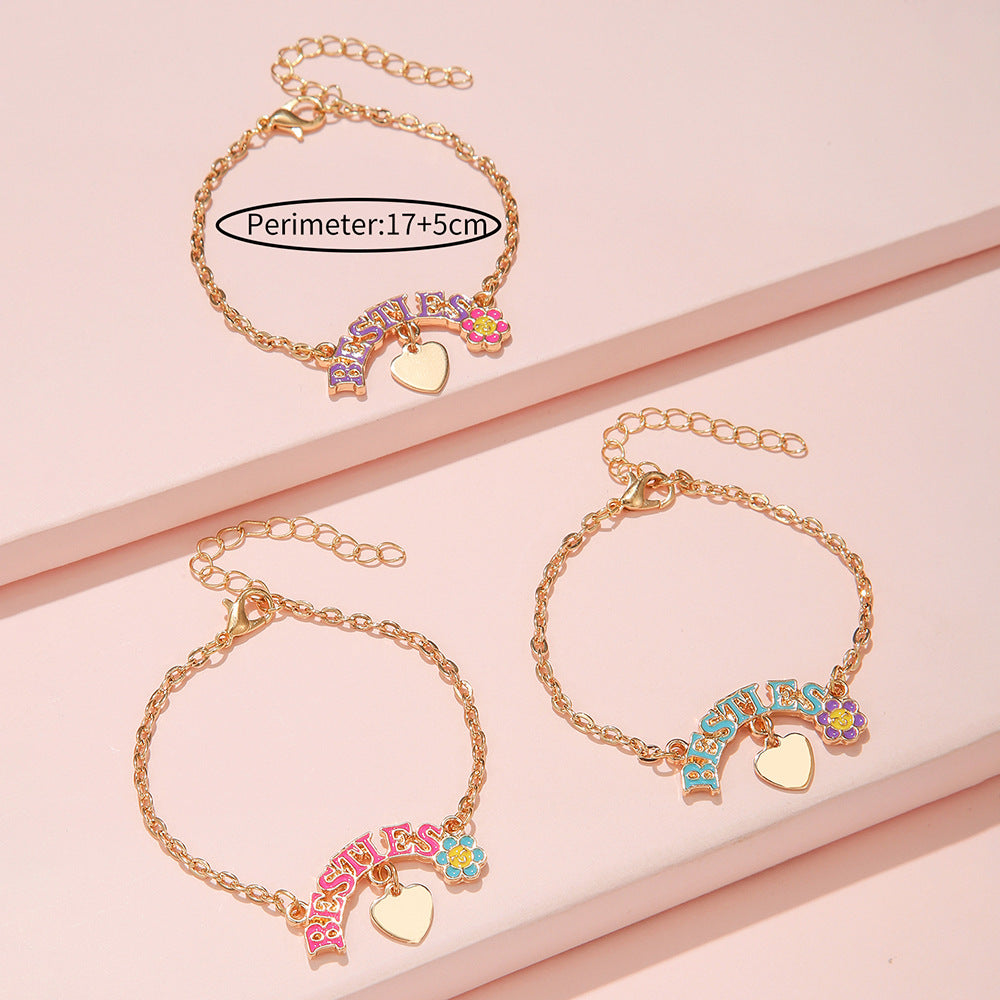 2/3Pcs Charm Best Friend Forever Unicorn Rainbow Heart Bracelets Gifts For Girls Women Birthday Christmas Graduation Bff Friendship Jewellery  (Heart 3pcs)