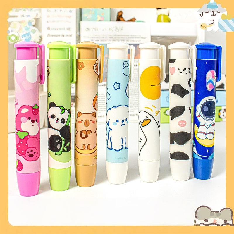 Panda Astronaut Girl Rubbers Erasers, Creative Push-Button Rubbers Erasers for Kids and Students, Universal Used in Schools, Office and Home for Writing and Drawing (Panda)