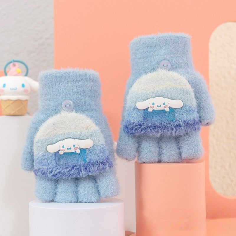 Fingerless Flap Cover Gloves Winter Knit Warm Mittens Soft Lined Fleece Thermal Outdoor Half Finger Gloves with Cover Convertible Flip Top for Kids