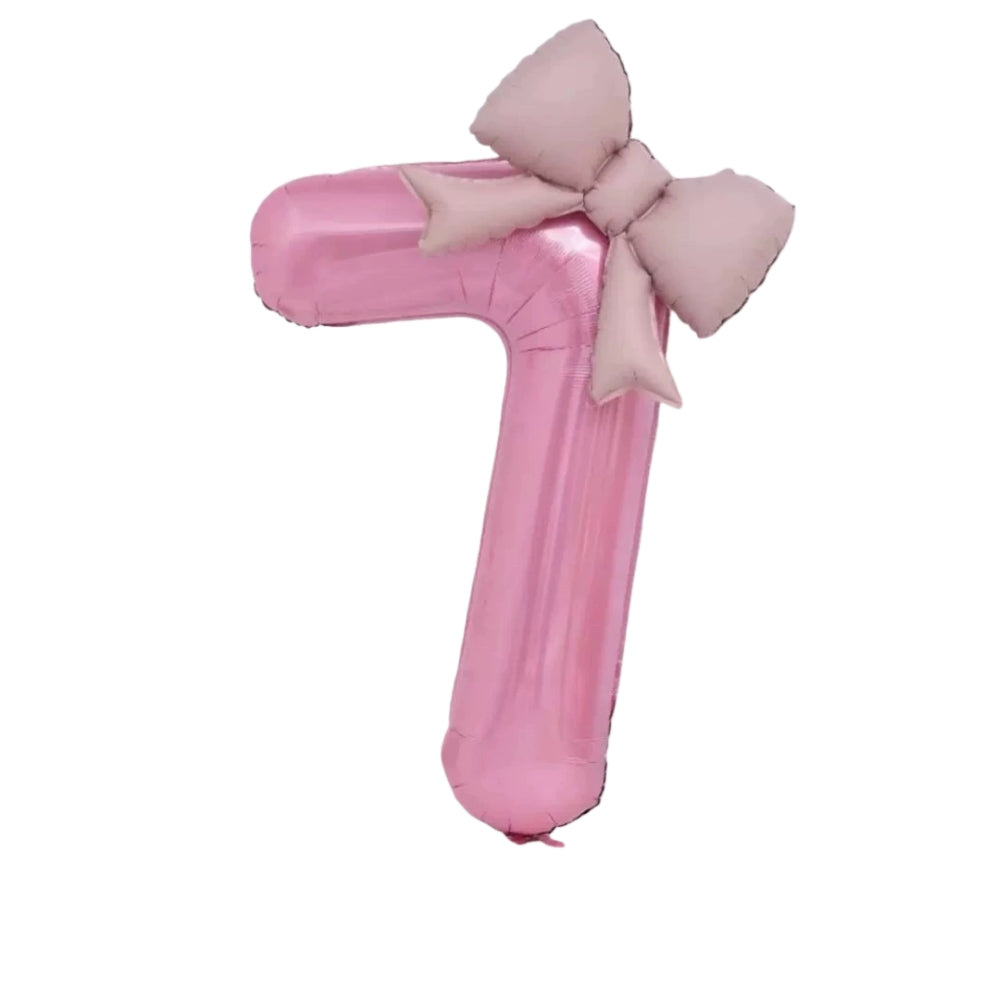 40'' Pink Number with Bow Balloon, Self Inflating Foil Light Pink Number Balloons Set 0-9, Pastel Pink Helium Balloon for Girls Birthday Party Decorations Anniversary Supplies (Pink, Number 5)