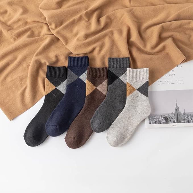 5 Pairs Thermal Socks Mens Walking Hiking Climbing Warm Thick Heat Wool Knitting Socks Winter