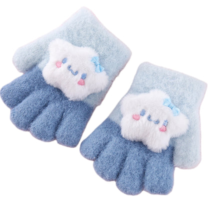 Full Finger Gloves Dinosaur Cat Capybara Winter Knit Warm Mittens Soft Lined Fleece Thermal Outdoor Stretchy Gloves for Kids boys girls (3D Star)