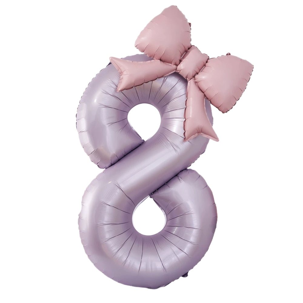 40'' Purple Number with Bow Balloon, Self Inflating Foil Light Pink Set 0-9, Pastel Pink Helium Balloon for Girls Birthday Party Decorations Anniversary Supplies (Purple, Number 9)