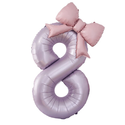 40'' Purple Number with Bow Balloon, Self Inflating Foil Light Pink Set 0-9, Pastel Pink Helium Balloon for Girls Birthday Party Decorations Anniversary Supplies (Purple, Number 9)