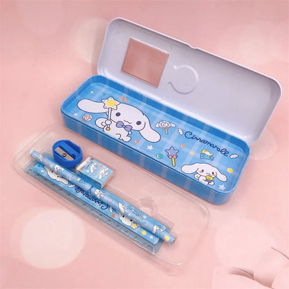 Cartoon Pencil Box with Sharpener & Eraser - Double Layer Metal Purple Pencil Box, Ideal for School & Birthday Gifts, Cartoon Pencil Childeren's Day Birthday Gift （Cinnamoroll）