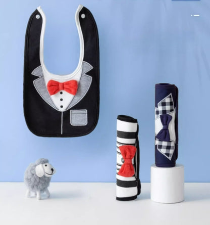 2PCS Baby Kids Bibs BOY MIXED DESIGN COTTON GENTLEMAN BOW FEEDING Bandana Apron Weaning