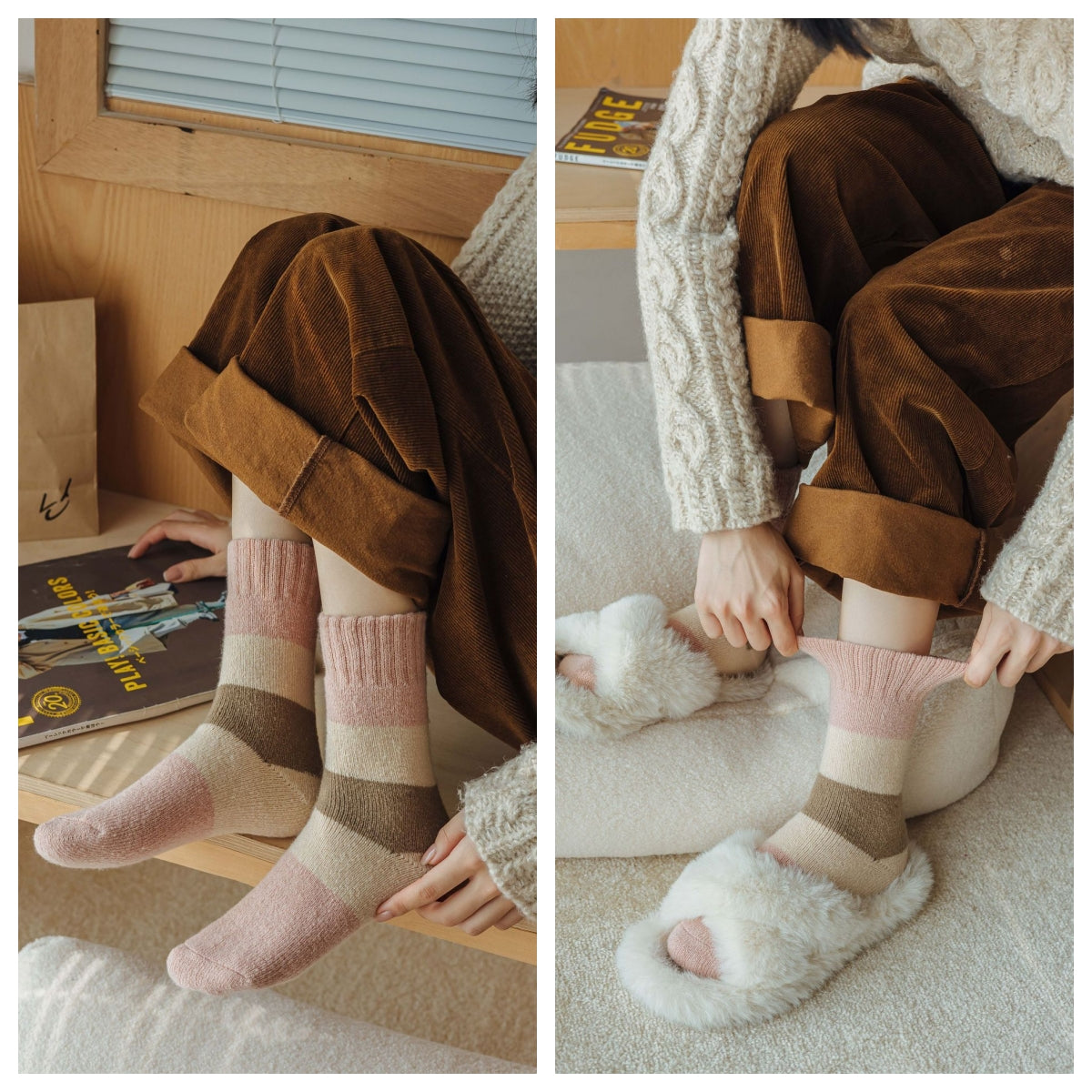 3 Pairs Ladies Thermal Socks Womens Warm Thick Heat Wool Knitting Walking Boot Hiking Socks Winter Christmas(A)