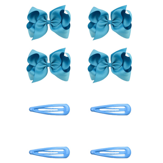 8pcs Women Kids Snap Bow Hair Clip Set Ribbon School Uniform Bows Metal Barrette (8PCS Light Blue)