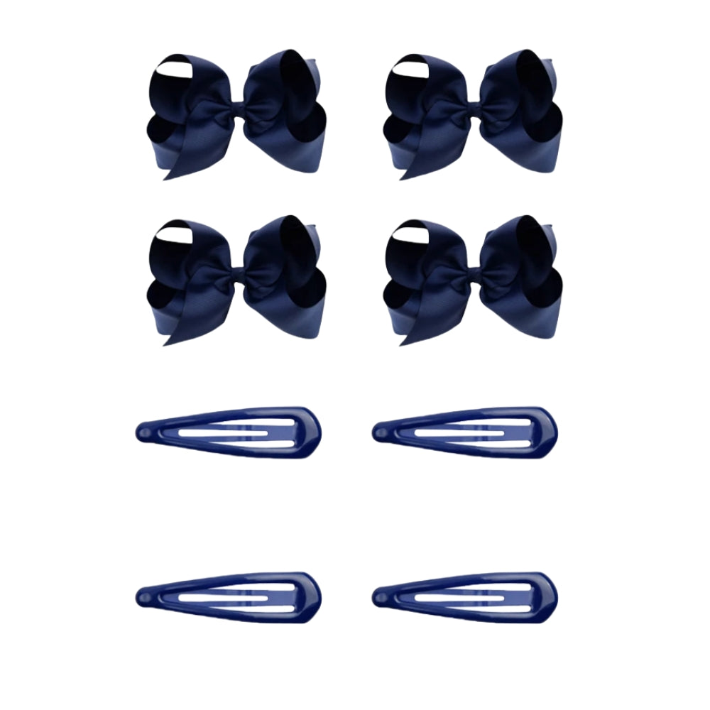 8pcs Women Kids Snap Bow Hair Clip Set Ribbon School Uniform Bows Metal Barrette (8PCS Royal Blue)