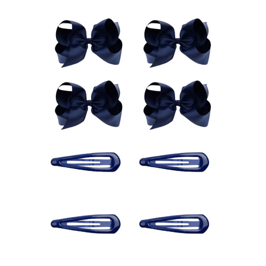 OMEIU Store 8pcs Women Kids Snap Bow Hair Clip Set Ribbon School Uniform Bows Metal Barrette (8PCS Navy)