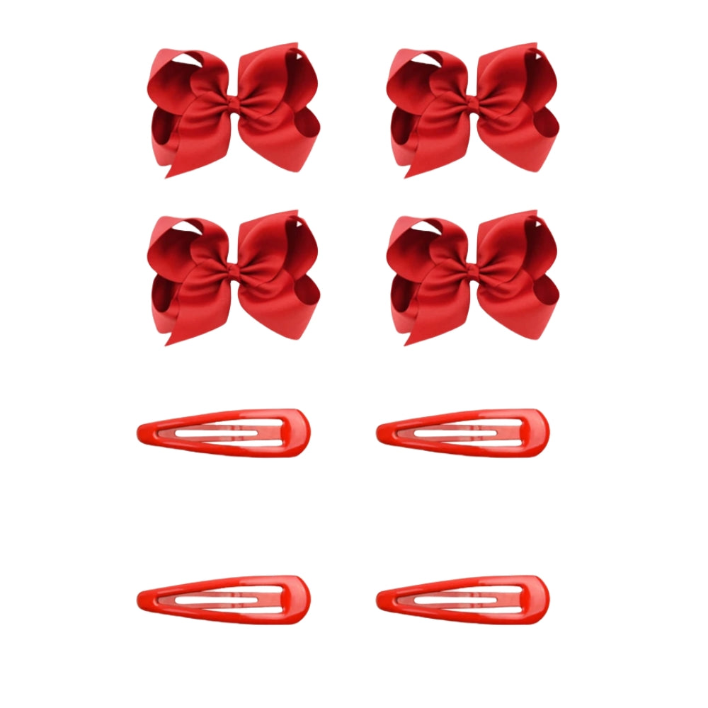 8pcs Women Kids Snap Bow Hair Clip Set Ribbon School Uniform Bows Metal Barrette