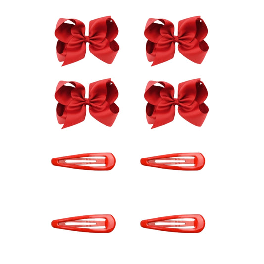 8pcs Women Kids Snap Bow Hair Clip Set Ribbon School Uniform Bows Metal Barrette (8PCS Red)